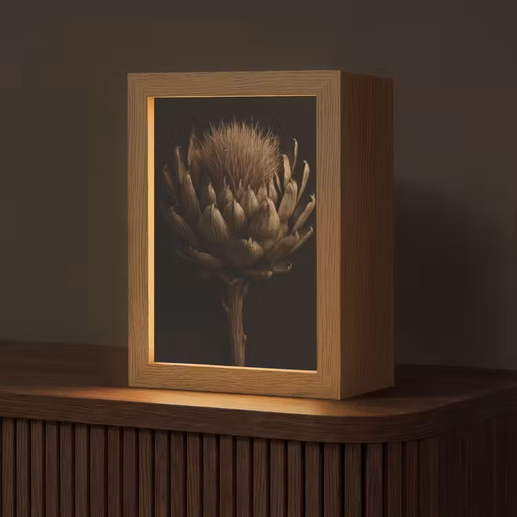 Donkerbruin - Bloem - Textuur - Artisjok Light Box met kabel (Tafellamp) klein -z3d_website