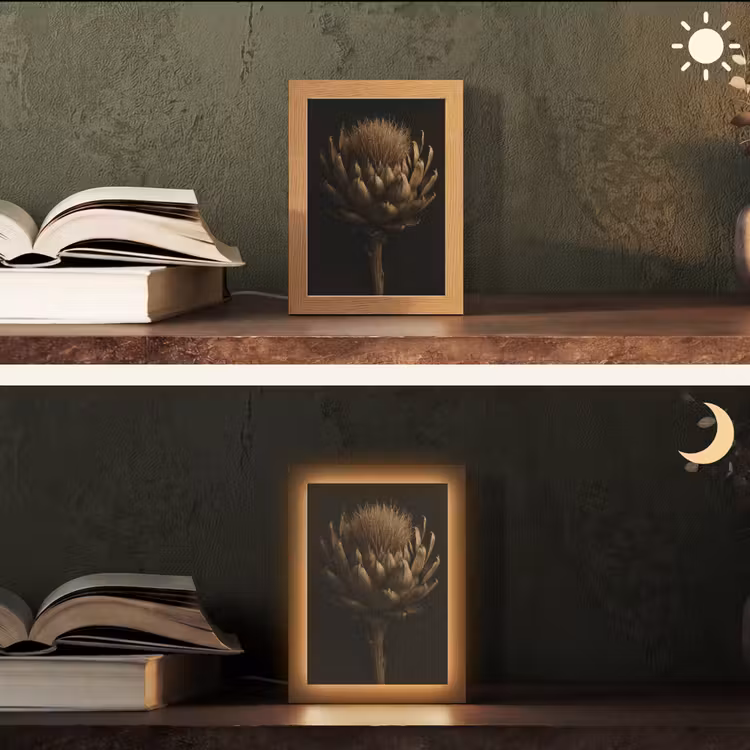 Donkerbruin - Bloem - Textuur - Artisjok Light Box met kabel (Tafellamp) klein -sfeer3