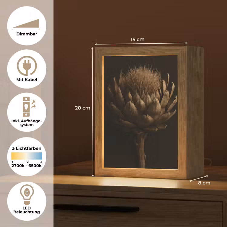 Donkerbruin - Bloem - Textuur - Artisjok Light Box met kabel (Tafellamp) klein -USP_DE