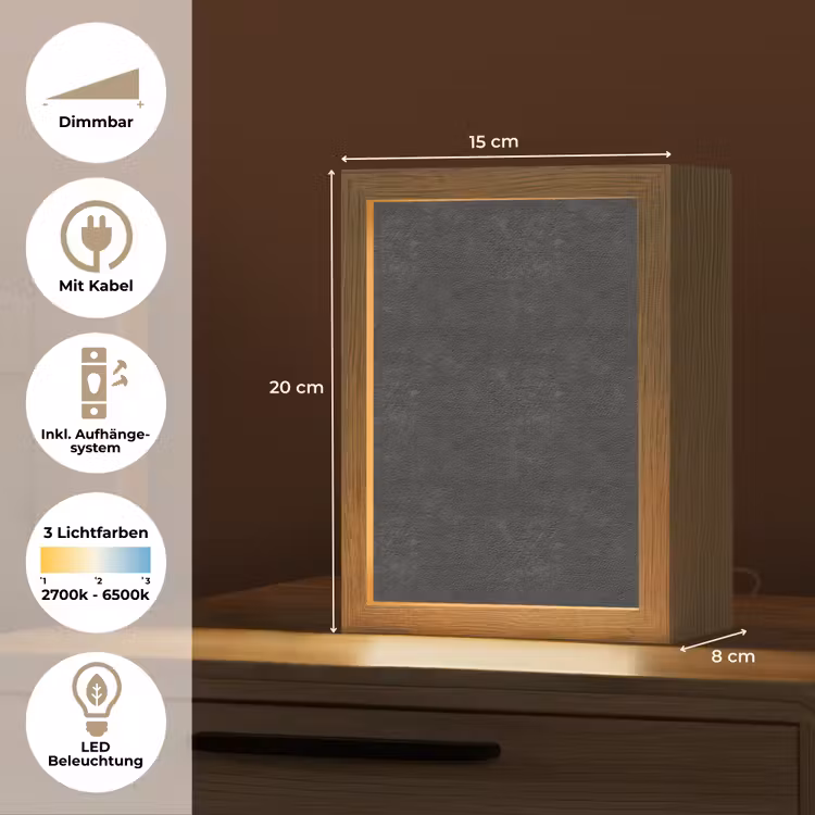 Donkergrijs - Asfaltstructuur - Ruw Light Box met kabel (Tafellamp) klein 925 -USP_DE
