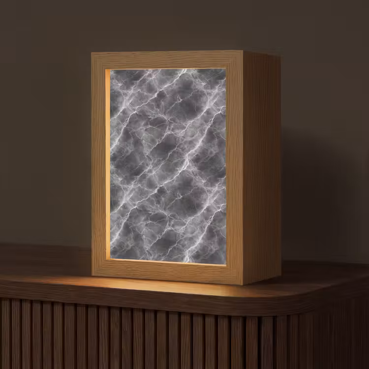 Donkergrijs - Bliksem - Marmer Light Box met kabel (Tafellamp) klein 925 -z3d_website