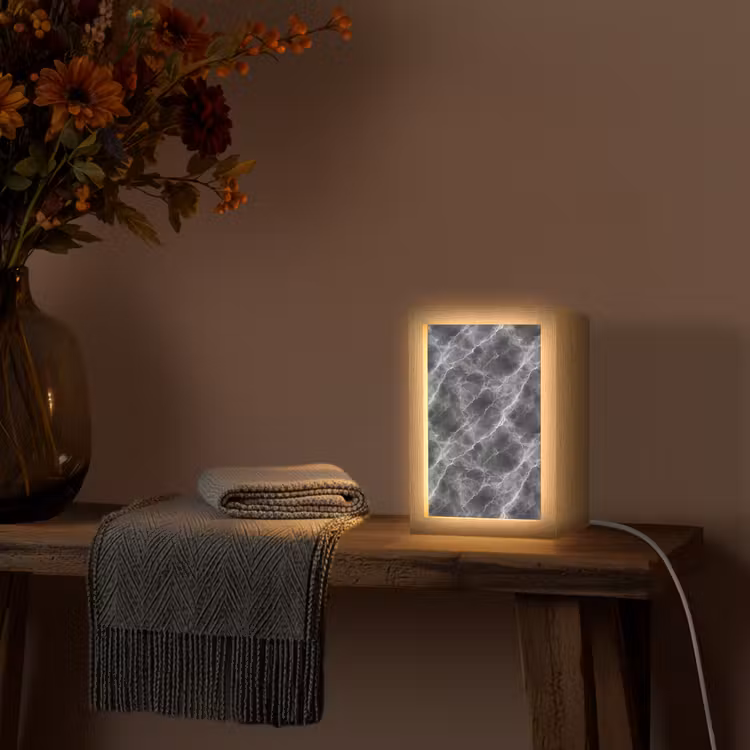 Donkergrijs - Bliksem - Marmer Light Box met kabel (Tafellamp) klein 925 -sfeer4