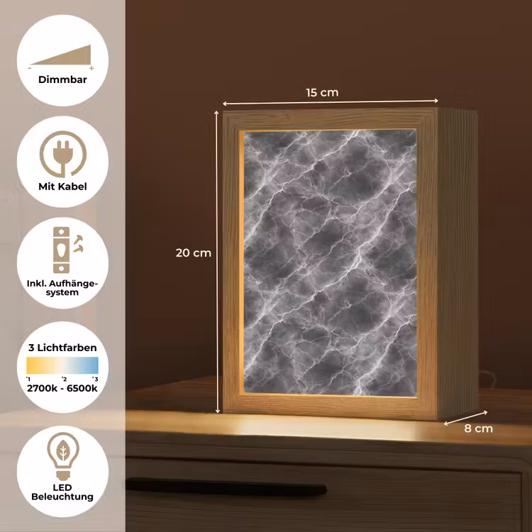 Donkergrijs - Bliksem - Marmer Light Box met kabel (Tafellamp) klein 925 -USP_DE