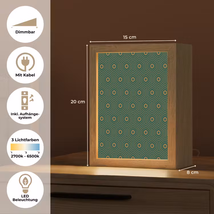 Donkergroen - Modern - Patroon - Goud Light Box met kabel (Tafellamp) klein 925 -USP_DE