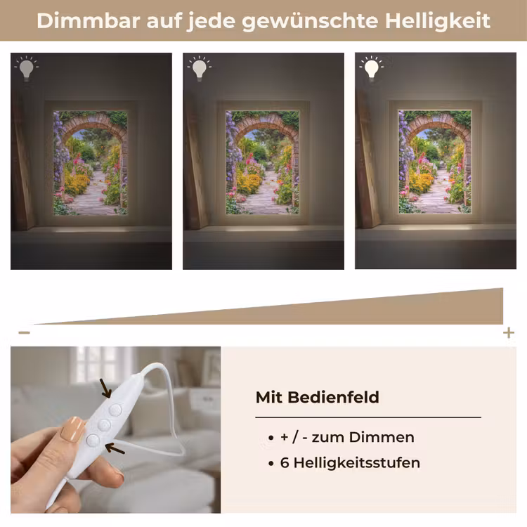 Doorkijk - Bloemen - Pad - Natuur Light Box met kabel (Tafellamp) klein -USP_dimbaarDE