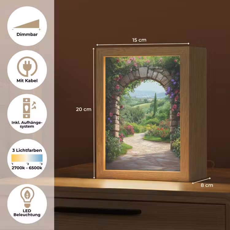 Doorkijk - Landschap - Bloemen - Pad - Uitzicht Light Box met kabel (Tafellamp) klein -USP_DE
