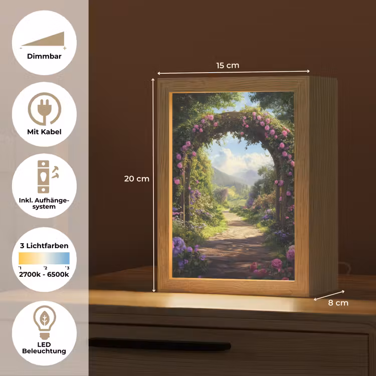 Doorkijk - Rozenboog - Uitzicht - Landschap - Bloemen Light Box met kabel (Tafellamp) klein -USP_DE