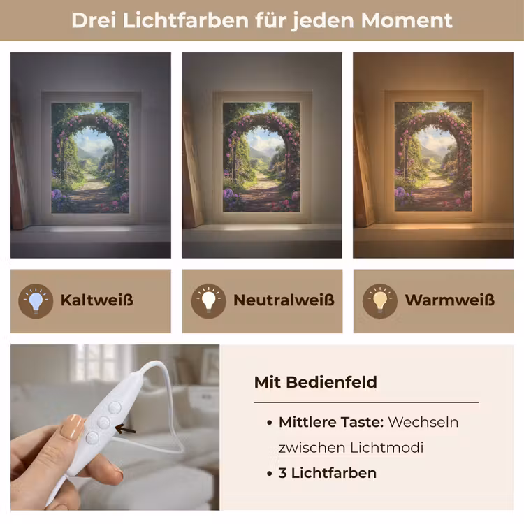 Doorkijk - Rozenboog - Uitzicht - Landschap - Bloemen Light Box met kabel (Tafellamp) klein -USP_lichtkleurDE