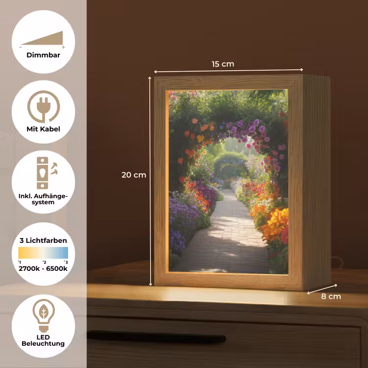 Doorkijk - Pad - Bloemen - Struik - Kleurrijk Light Box met kabel (Tafellamp) klein -USP_DE