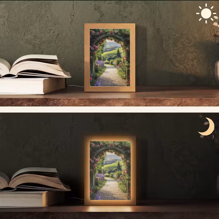 Doorkijk - Tuinboog - Bloemen - Natuur - Pad Light Box met kabel (Tafellamp) klein -sfeer3