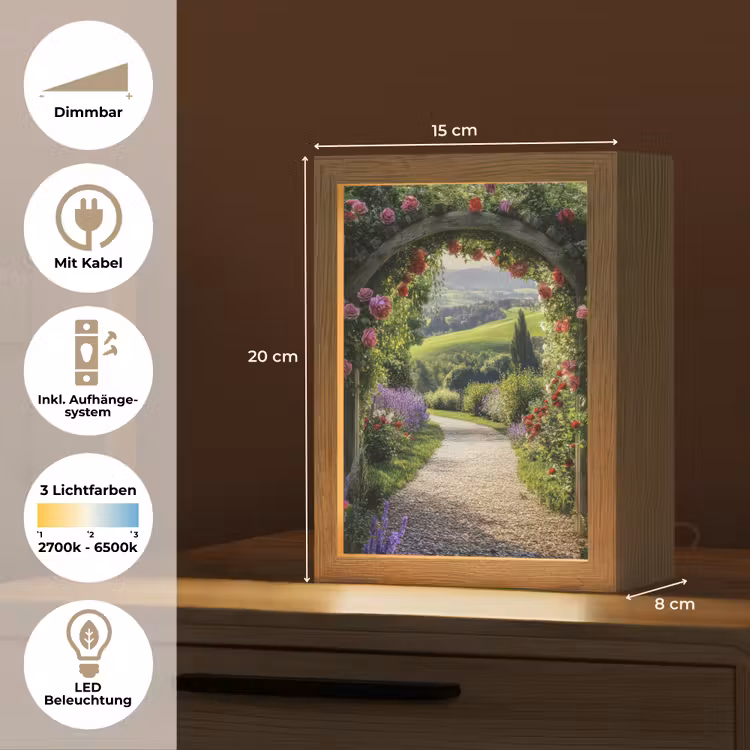 Doorkijk - Tuinboog - Bloemen - Natuur - Pad Light Box met kabel (Tafellamp) klein -USP_DE