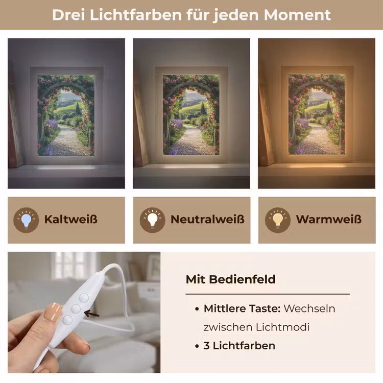 Doorkijk - Tuinboog - Bloemen - Natuur - Pad Light Box met kabel (Tafellamp) klein -USP_lichtkleurDE