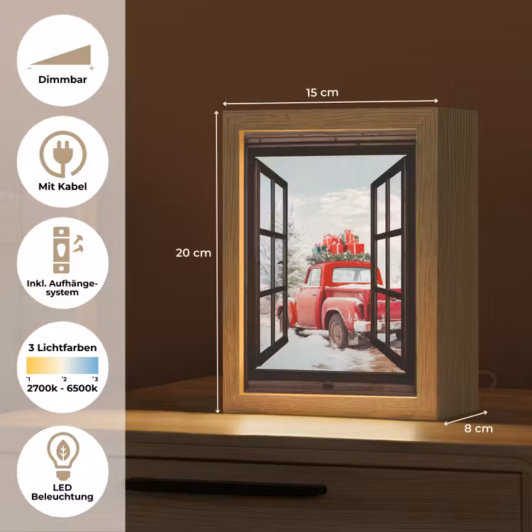 Doorkijk - Auto - Rood - Cadeaus - Winterlandschap - Kerst Light Box met kabel (Tafellamp) klein -USP_DE
