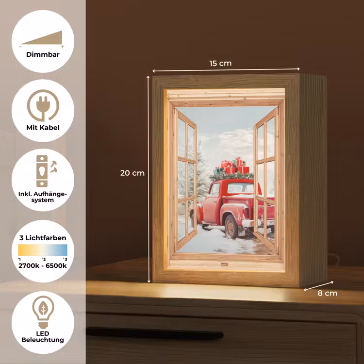 Doorkijk - Auto - Kerst - Cadeaus - Winter - Landschap Light Box met kabel (Tafellamp) klein -USP_DE