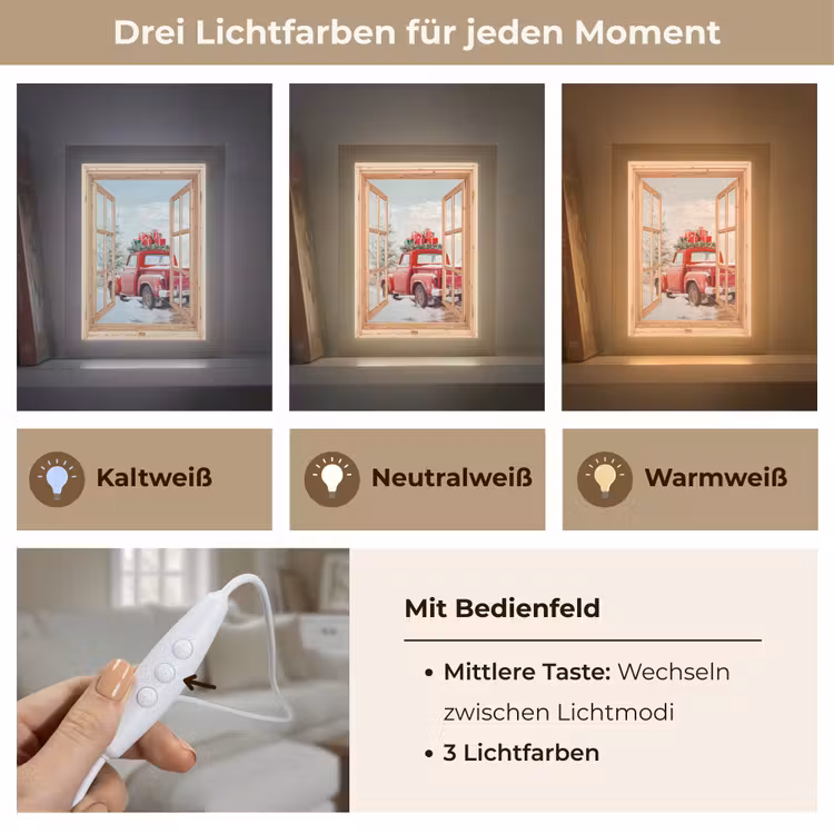 Doorkijk - Auto - Kerst - Cadeaus - Winter - Landschap Light Box met kabel (Tafellamp) klein -USP_lichtkleurDE