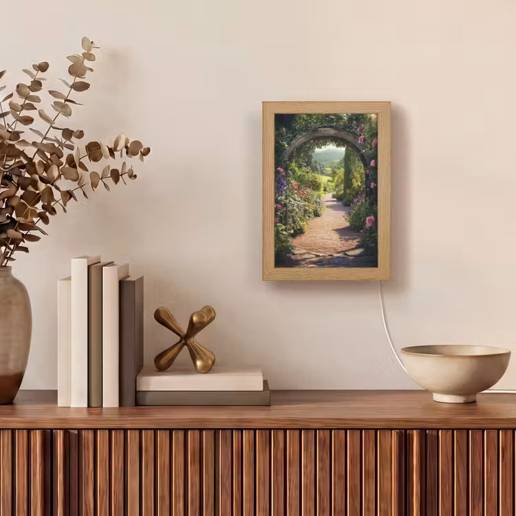 Doorkijk - Bloemen - Natuur - Rozenboog Light Box met kabel (Tafellamp) klein -sfeer2