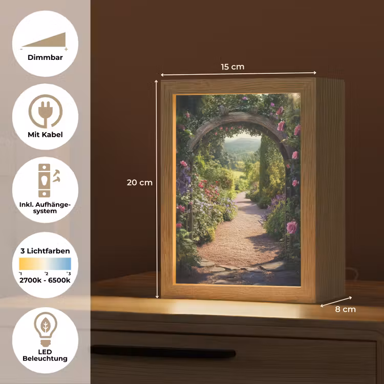 Doorkijk - Bloemen - Natuur - Rozenboog Light Box met kabel (Tafellamp) klein -USP_DE