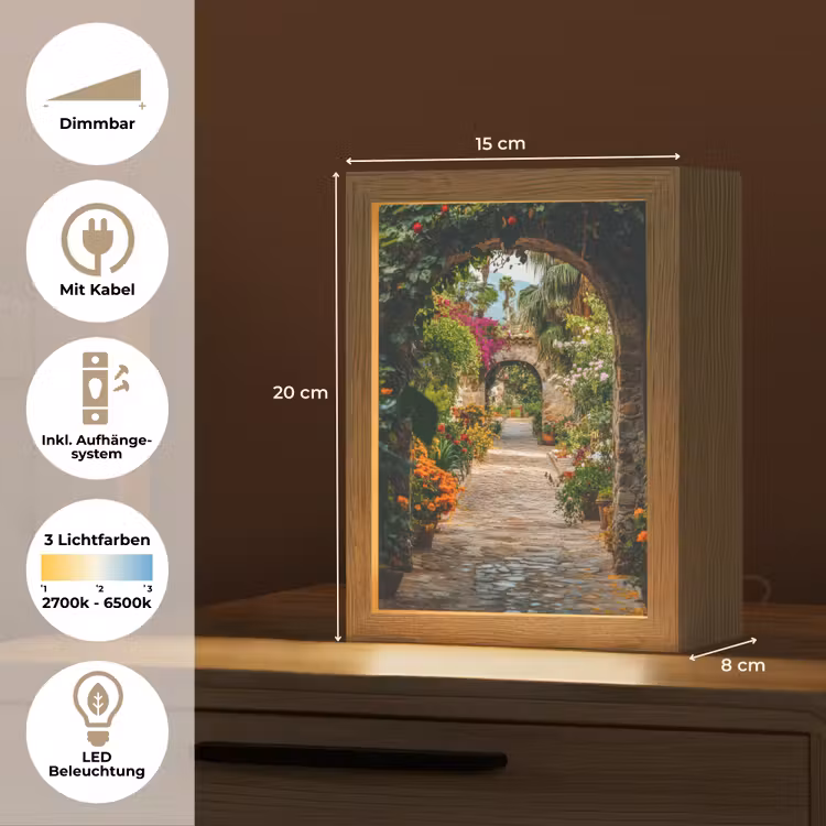 Doorkijk - Bloemen - Poort - Stenen Light Box met kabel (Tafellamp) klein -USP_DE