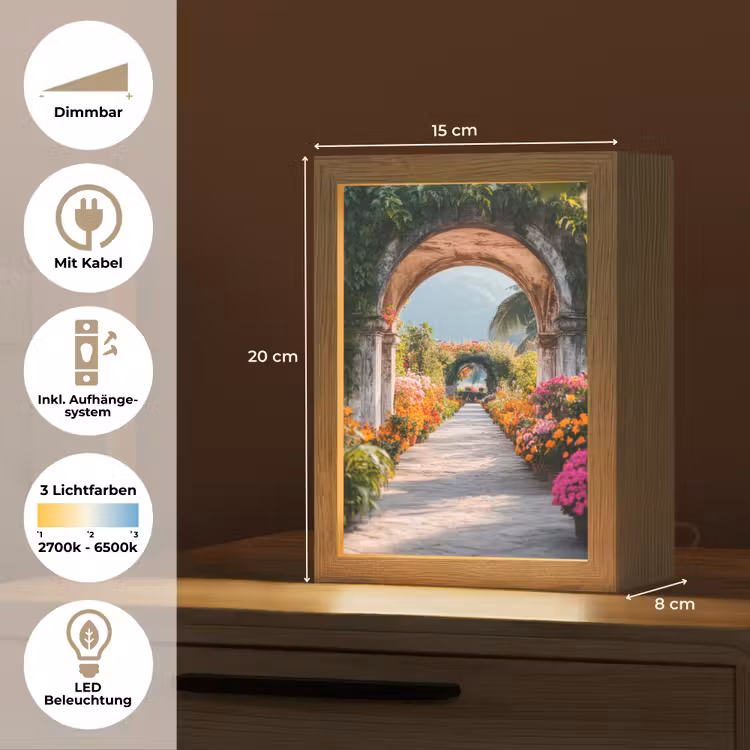 Doorkijk - Bloemen - Tropisch - Kleurrijk Light Box met kabel (Tafellamp) klein -USP_DE