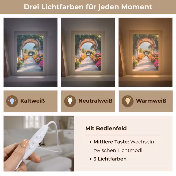 Doorkijk - Bloemen - Tropisch - Kleurrijk Light Box met kabel (Tafellamp) klein -USP_lichtkleurDE