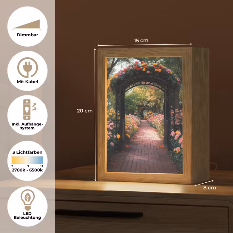 Doorkijk - Bloemen - Pad - Natuur - Kleurrijk Light Box met kabel (Tafellamp) klein -USP_DE