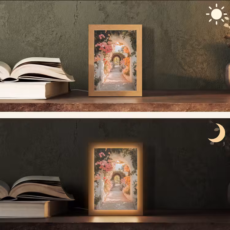 Doorkijk - Boog - Bloemen - Pastel Light Box met kabel (Tafellamp) klein -sfeer3