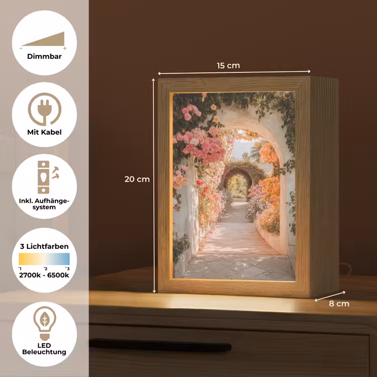 Doorkijk - Boog - Bloemen - Pastel Light Box met kabel (Tafellamp) klein -USP_DE
