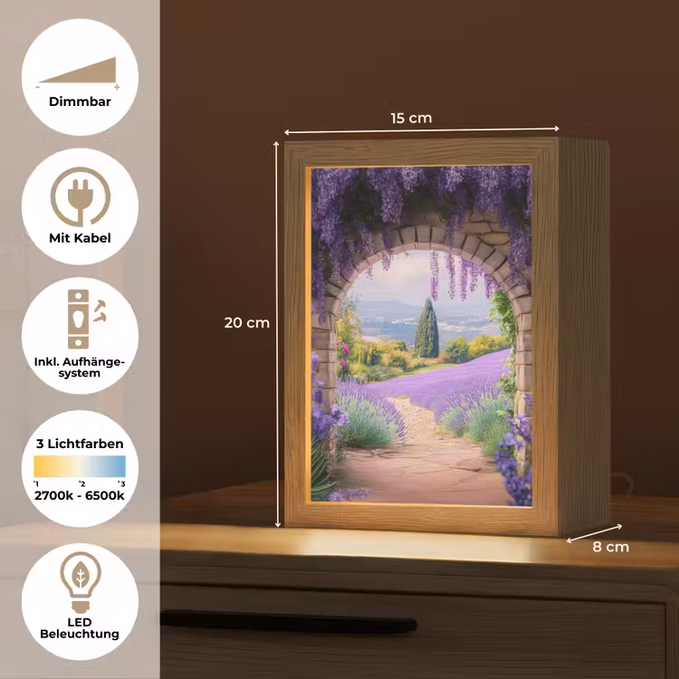 Doorkijk - Lavendel - Bloemen - Paars - Poort Light Box met kabel (Tafellamp) klein -USP_DE