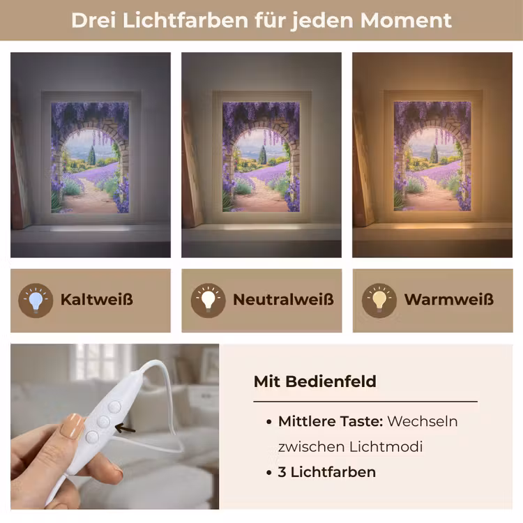 Doorkijk - Lavendel - Bloemen - Paars - Poort Light Box met kabel (Tafellamp) klein -USP_lichtkleurDE