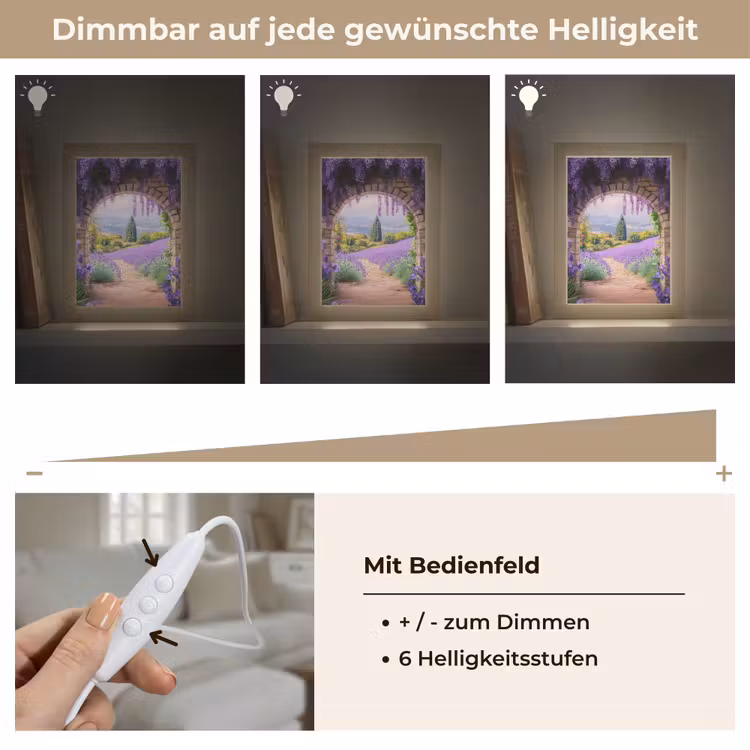 Doorkijk - Lavendel - Bloemen - Paars - Poort Light Box met kabel (Tafellamp) klein -USP_dimbaarDE