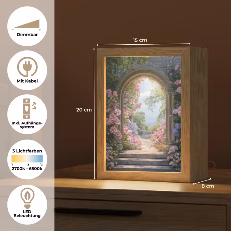 Doorkijk - Rozen - Vintage - Bloemen Light Box met kabel (Tafellamp) klein -USP_DE