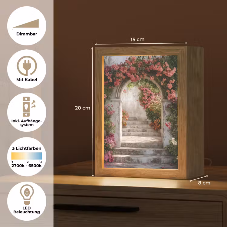 Doorkijk - Rozen - Vintage - Poort Light Box met kabel (Tafellamp) klein -USP_DE