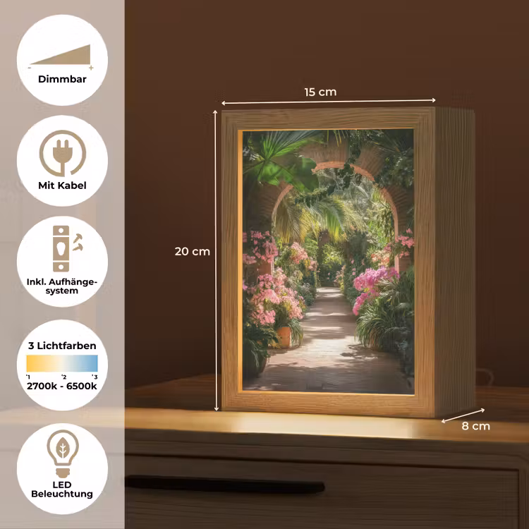 Doorkijk - Tropisch - Bloemen - Natuur Light Box met kabel (Tafellamp) klein -USP_DE