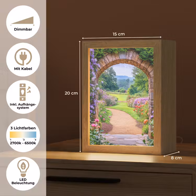 Doorkijk - Poort - Bloemen - Tuin Light Box met kabel (Tafellamp) klein -USP_DE
