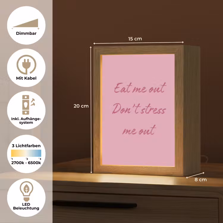 Eat me out don't stress me out - Roze - Handgeschreven Light Box met kabel (Tafellamp) klein -USP_DE