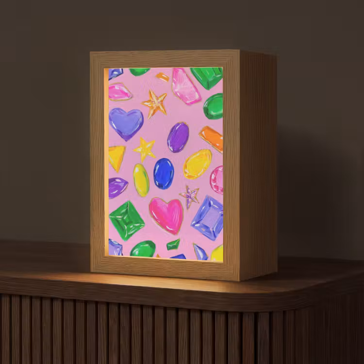 Edelstenen - Vormen - Hartje - Kleurrijk Light Box met kabel (Tafellamp) klein -z3d_website