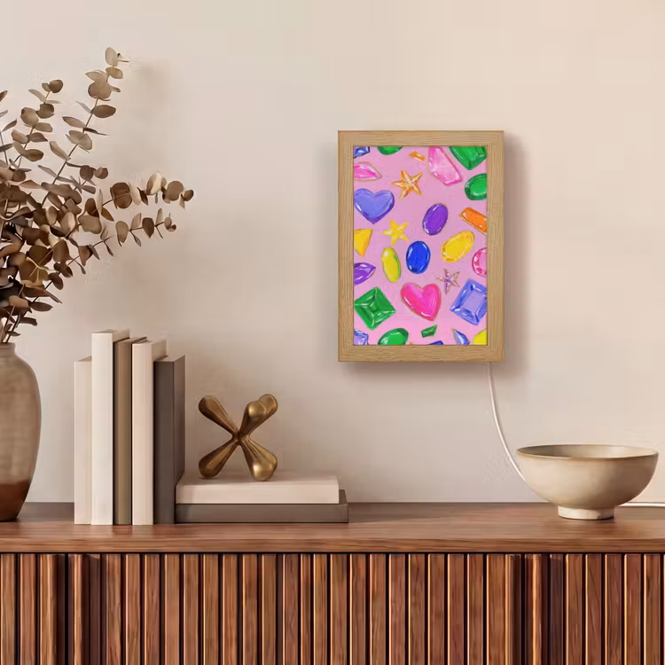 Edelstenen - Vormen - Hartje - Kleurrijk Light Box met kabel (Tafellamp) klein -sfeer2