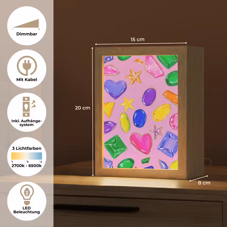 Edelstenen - Vormen - Hartje - Kleurrijk Light Box met kabel (Tafellamp) klein -USP_DE
