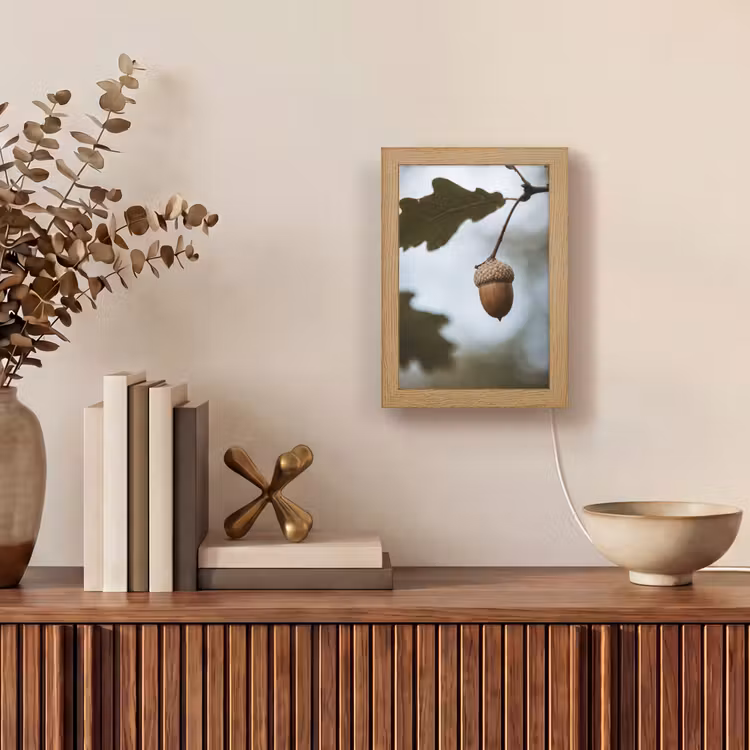 Eikel - Eikenblad - Bos - Herfst - Natuur Light Box met kabel (Tafellamp) klein -sfeer2