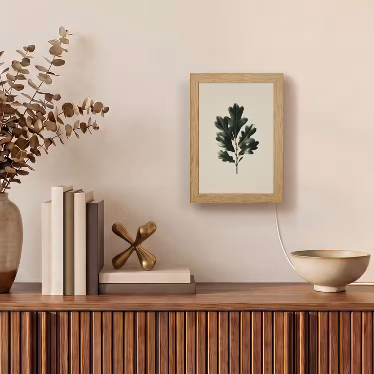 Eikenbladeren - Beige - Groen - Golvende randen Light Box met kabel (Tafellamp) klein -sfeer2