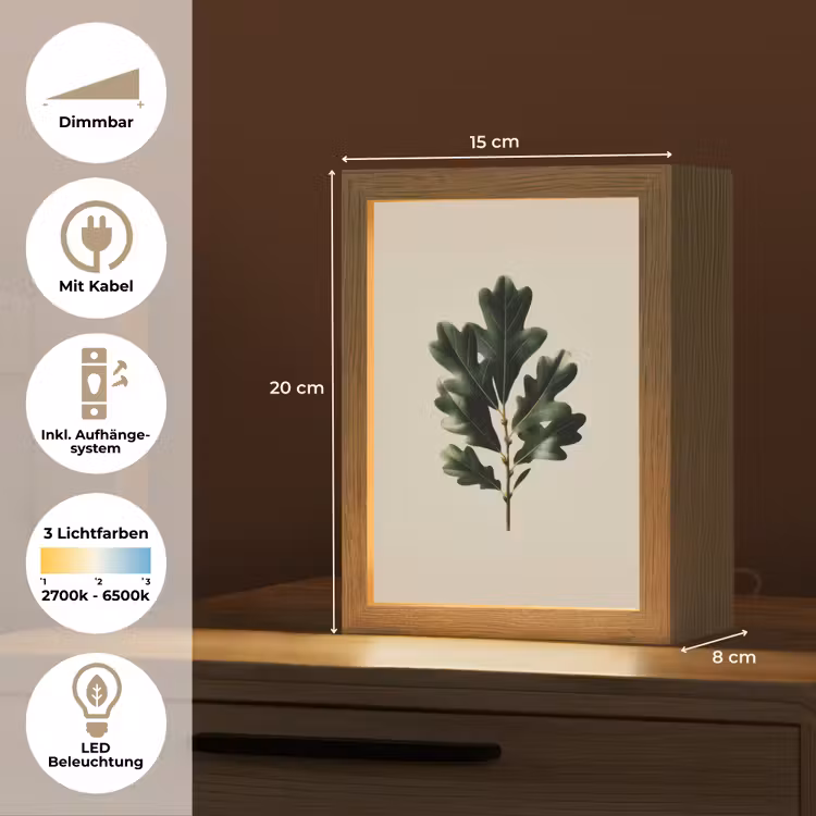 Eikenbladeren - Beige - Groen - Golvende randen Light Box met kabel (Tafellamp) klein -USP_DE