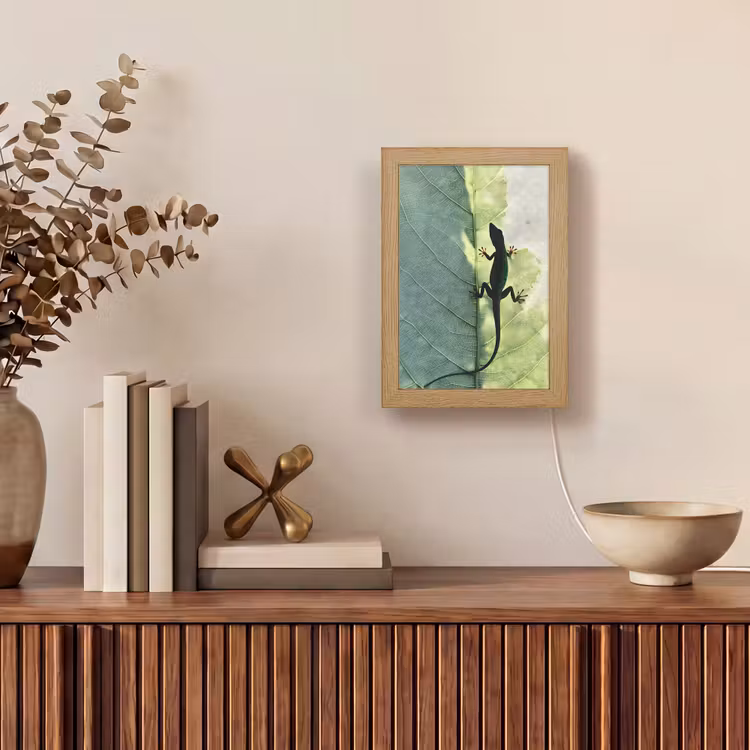 Hagedis - Blad - Nerven - Groen Light Box met kabel (Tafellamp) klein -sfeer2