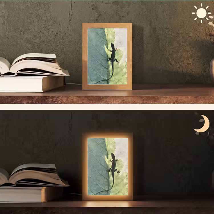 Hagedis - Blad - Nerven - Groen Light Box met kabel (Tafellamp) klein -sfeer3