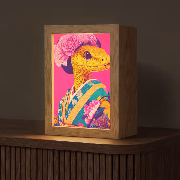 Hagedis - Bloemen - Roze - Kimono Light Box met kabel (Tafellamp) klein -z3d_website