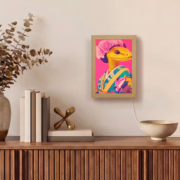 Hagedis - Bloemen - Roze - Kimono Light Box met kabel (Tafellamp) klein -sfeer2