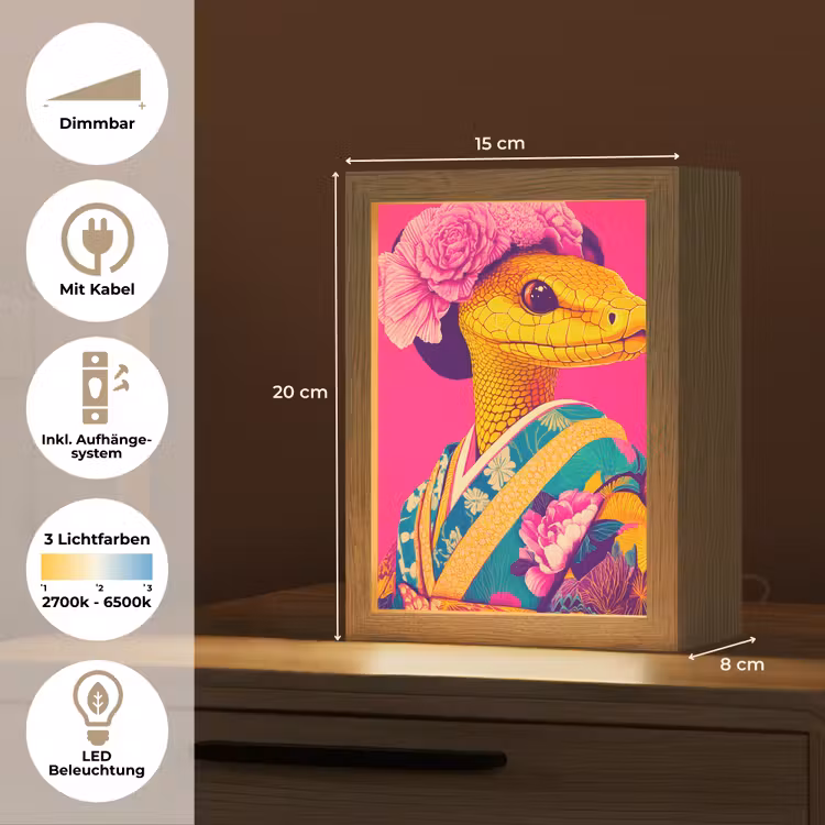Hagedis - Bloemen - Roze - Kimono Light Box met kabel (Tafellamp) klein -USP_DE