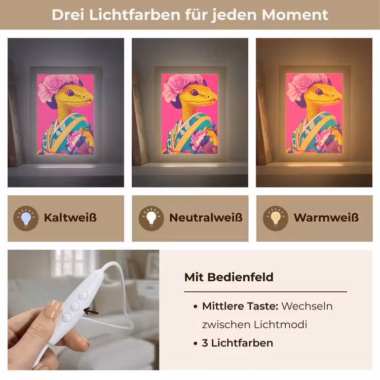 Hagedis - Bloemen - Roze - Kimono Light Box met kabel (Tafellamp) klein -USP_lichtkleurDE