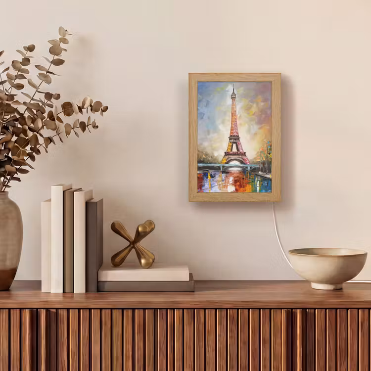 Eiffeltoren - Schilderij - Olieverf - Parijs Light Box met kabel (Tafellamp) klein -sfeer2