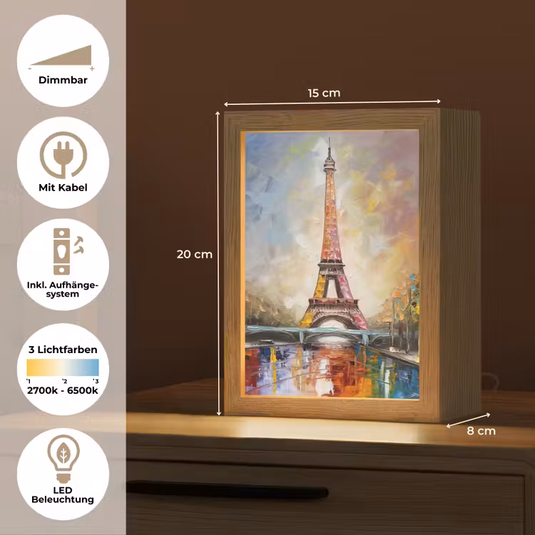 Eiffeltoren - Schilderij - Olieverf - Parijs Light Box met kabel (Tafellamp) klein -USP_DE