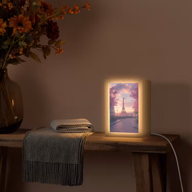Eiffeltoren - Parijs - Roze Light Box met kabel (Tafellamp) klein -sfeer4
